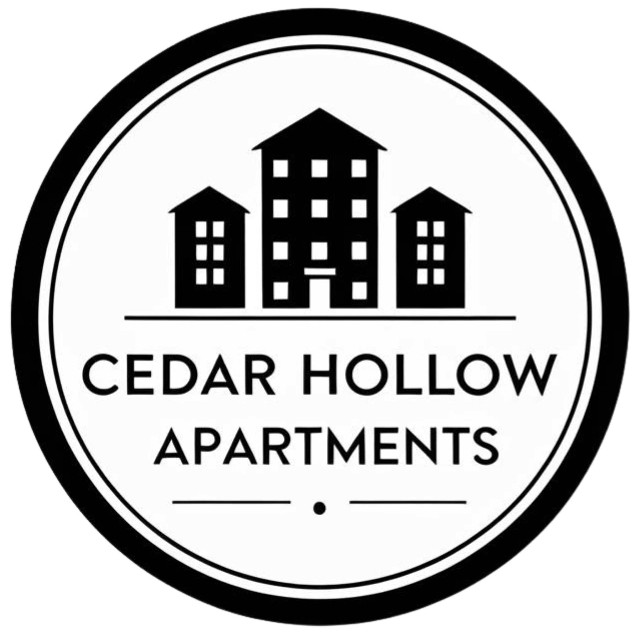 A black and white logo for Cedar Hollow Apartments.